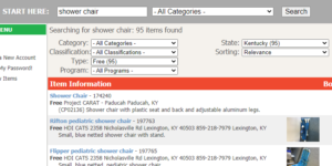 Search results for “Shower Chair”, narrowed to "Free Items"